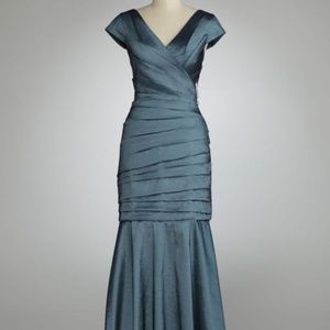 JS Collections Cap Sleeve Trumpet Taffeta Gown
